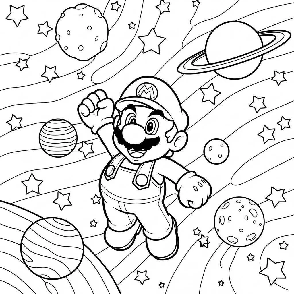 Desenho do Mario Flutuando no Espaço para Colorir