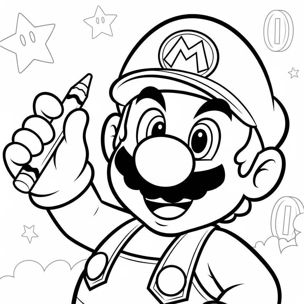 Desenho do Mario Segurando um Lápis para Colorir