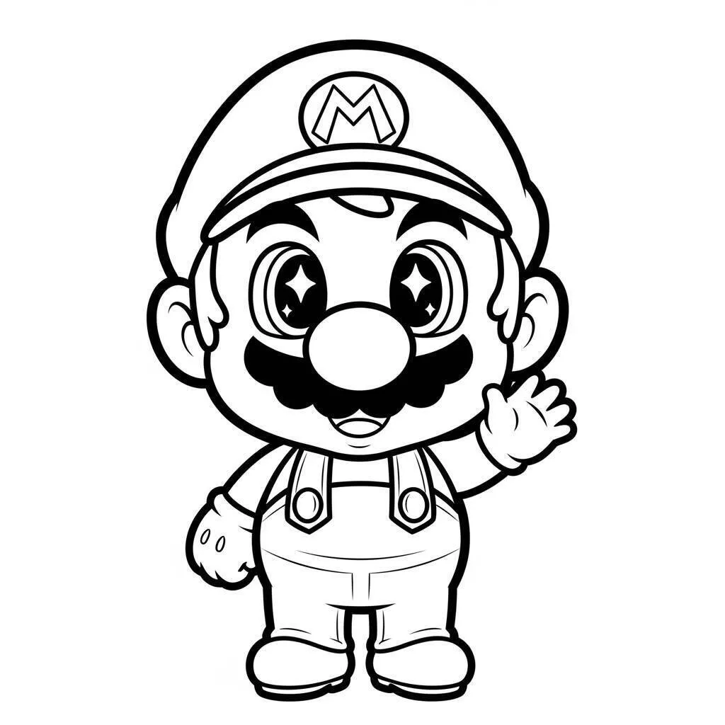 Desenho do Mario Kawaii Acenando para Colorir