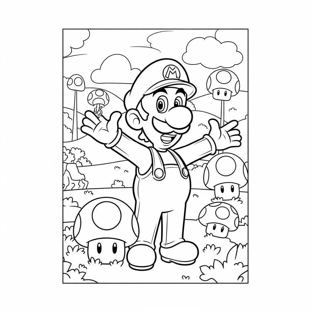 Desenho do Mario com Cogumelos para Colorir