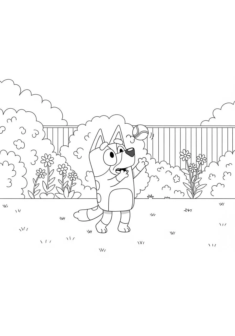 Desenho de Bluey Brincando com Borboleta para Colorir