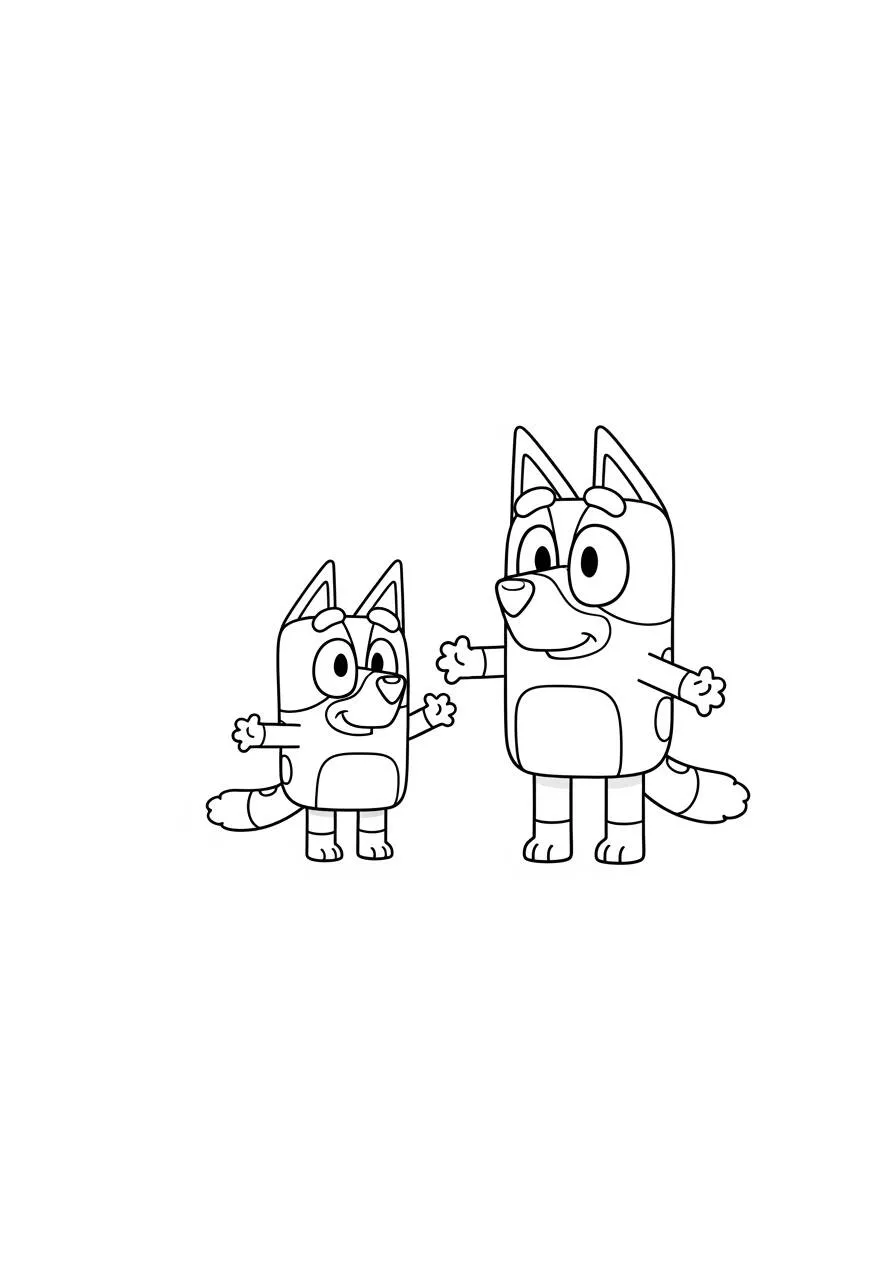 Desenho de Bluey e Bingo a Brincar Juntos para Colorir