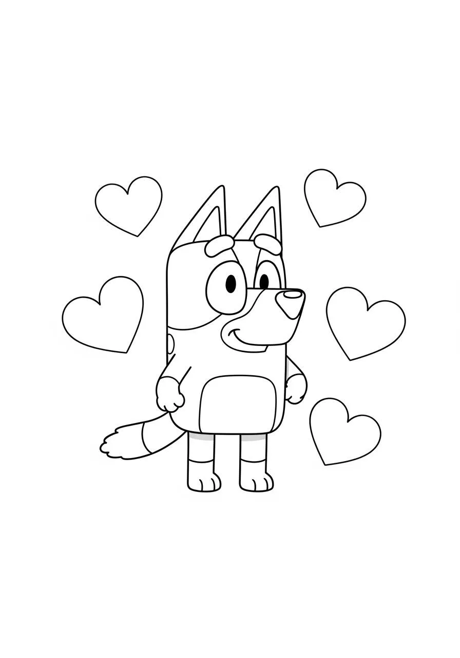 Desenho de Bluey com Corações para Colorir