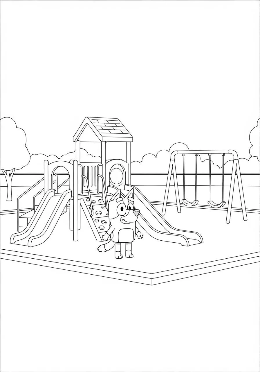 Desenho de Bluey Brincando no Parque para Colorir
