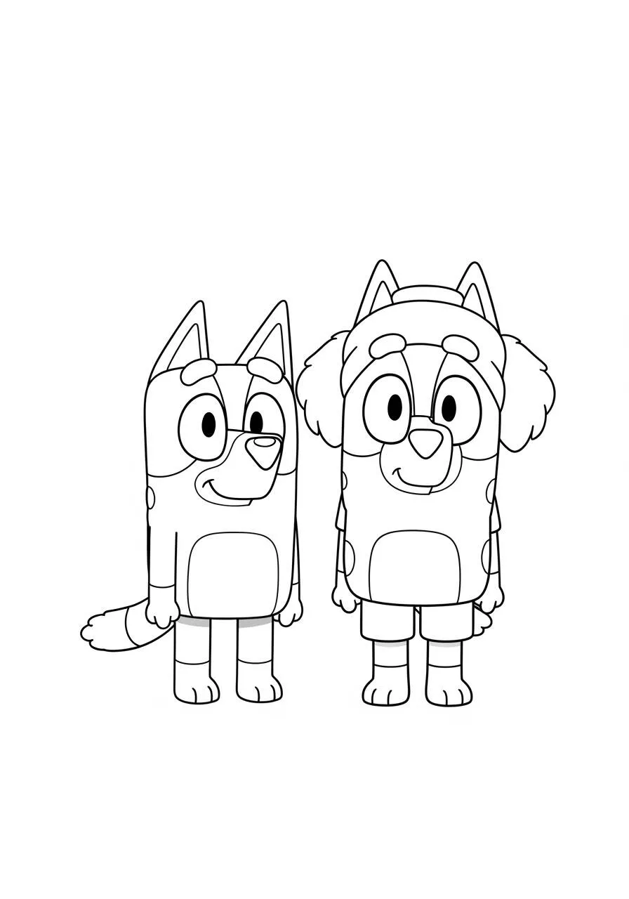 Desenho de Bluey e Bingo Prontos para Colorir