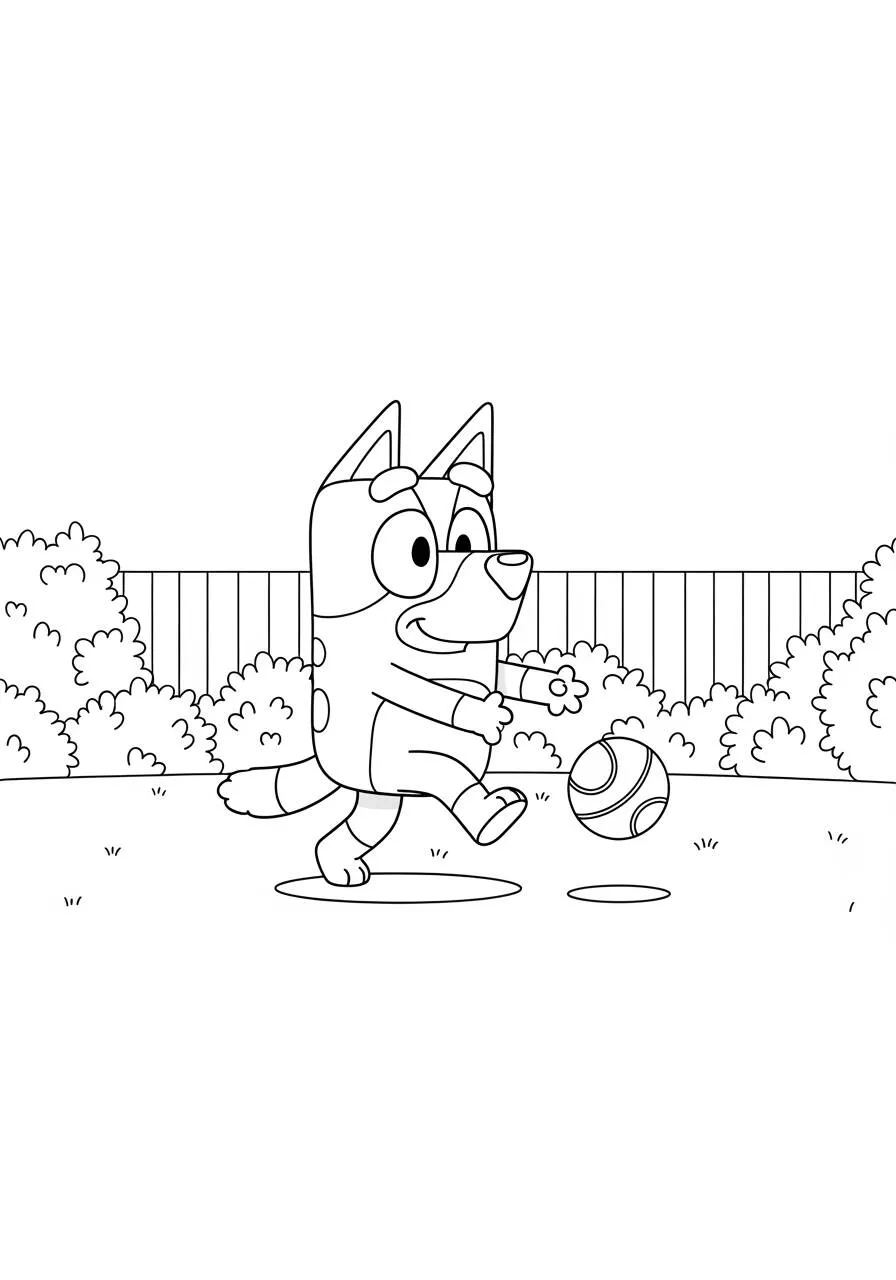 Desenho de Bluey Brincando com a Bola para Colorir