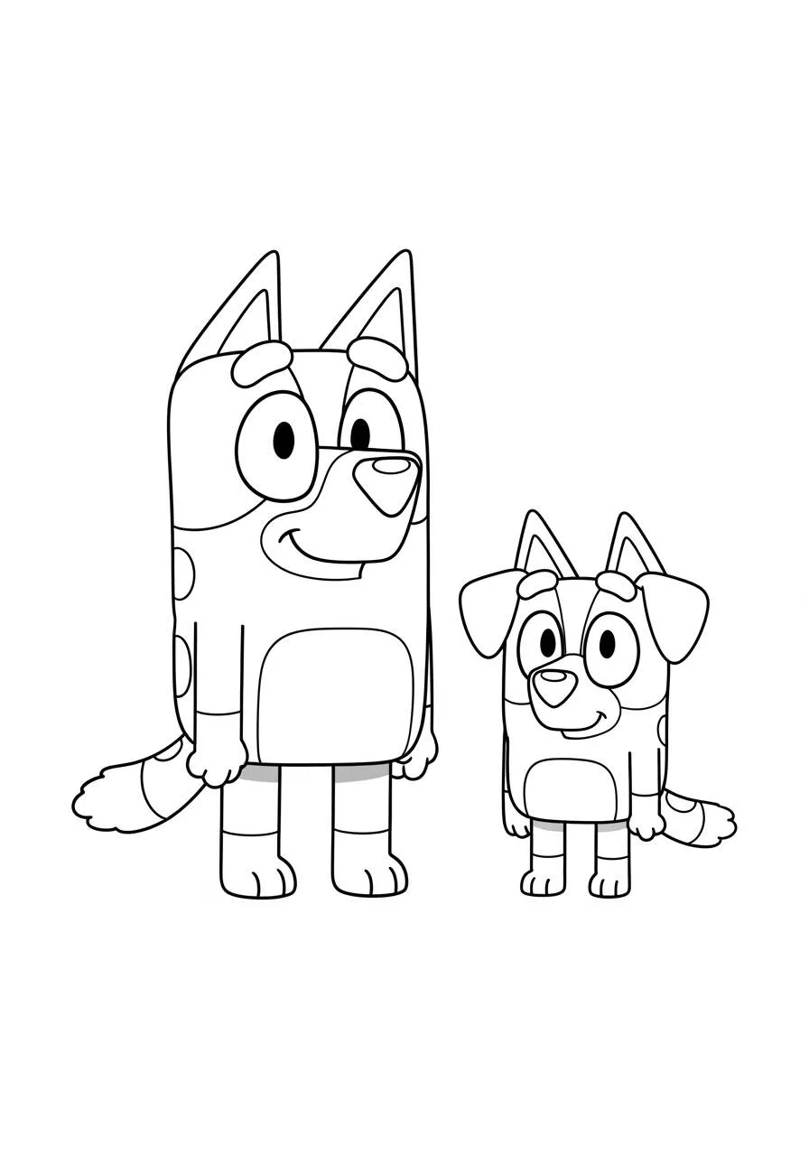Desenho de Bluey e Bingo Prontos para Colorir
