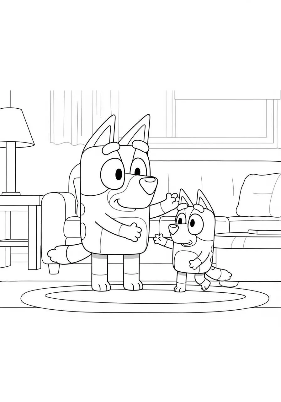 Desenho de Bluey e Bingo Abraçando para Colorir
