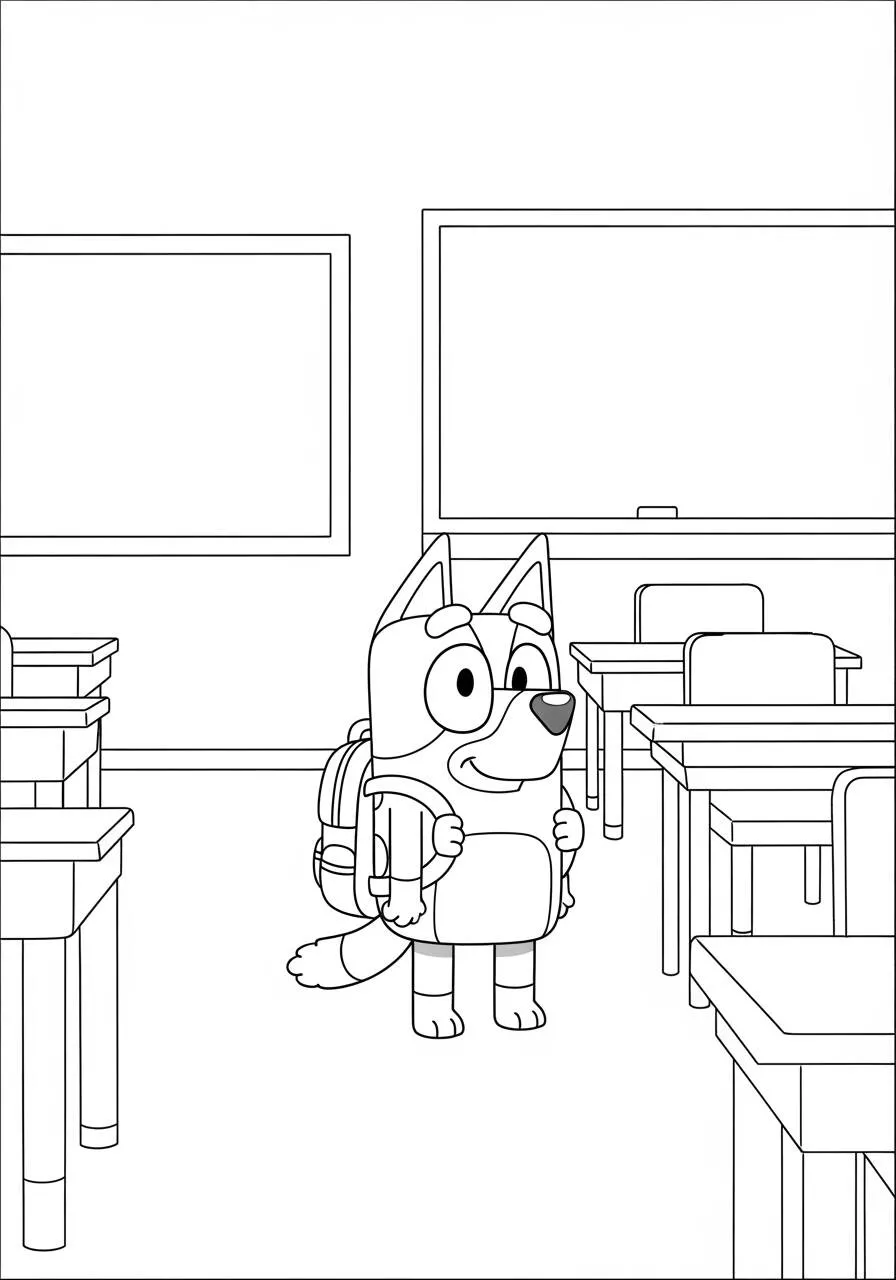 Desenho de Bluey na Sala de Aula Pronta para Aprender para Colorir