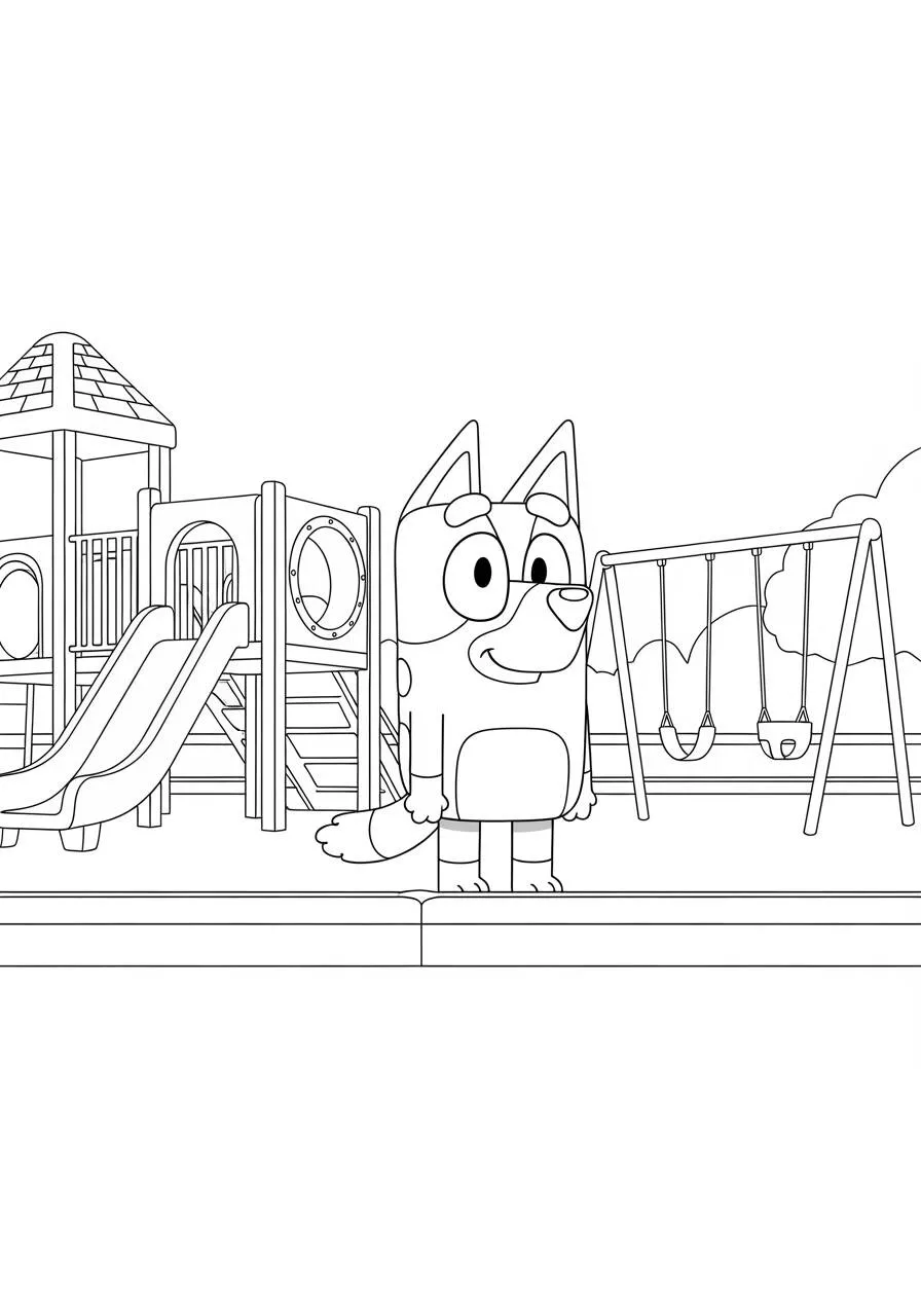 Desenho de Bluey Brincando no Parque para Colorir