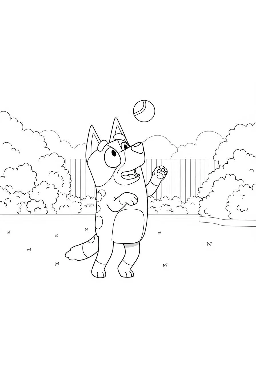 Desenho de Bluey Brincando com a Bola para Colorir