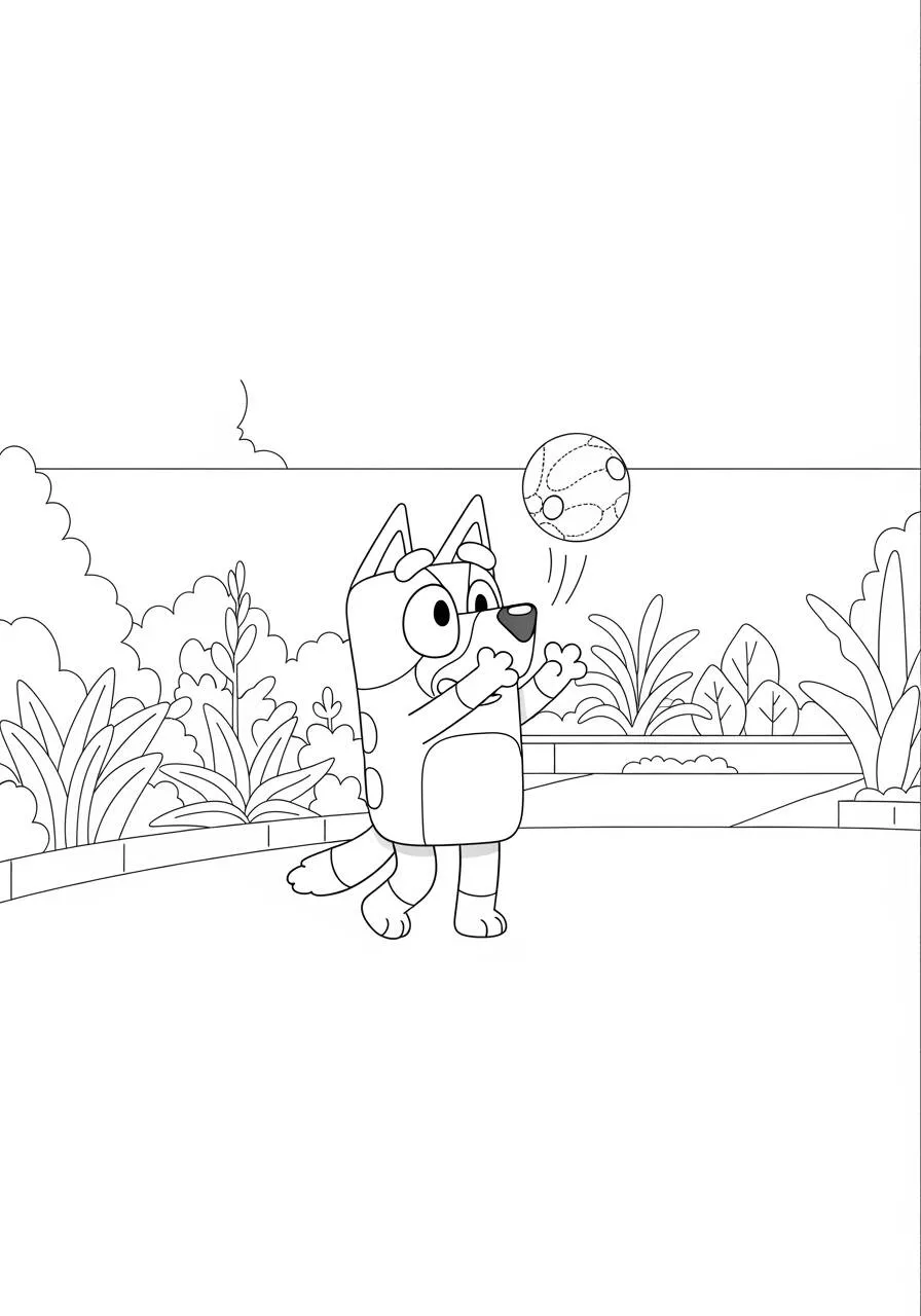 Desenho de Bluey Brincando com a Bola para Colorir