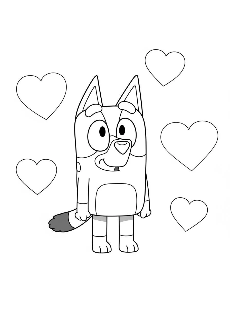 Desenho de Bluey com Corações para Colorir