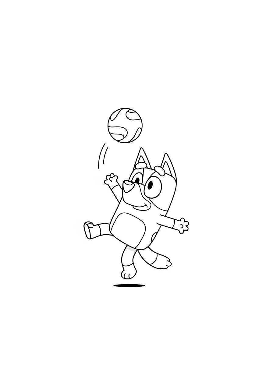 Desenho de Bluey Brincando com a Bola para Colorir