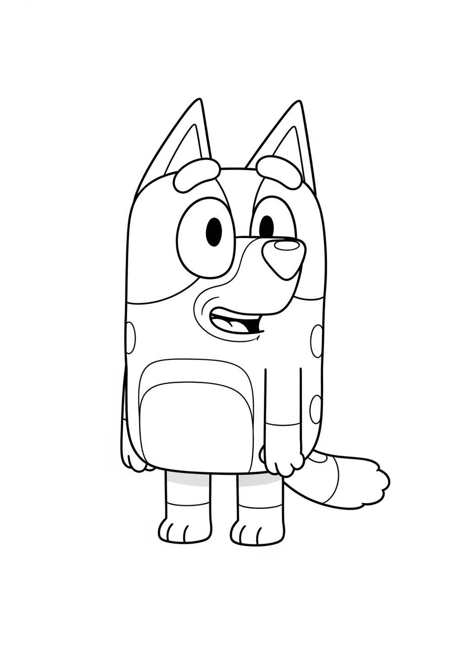 Desenho de Bluey Pronto para Colorir com Sorriso Alegre
