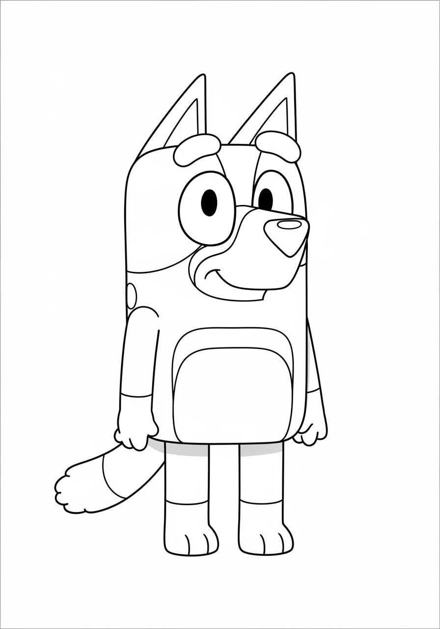 Desenho de Bluey Pronta para Colorir com Sorriso Amigável