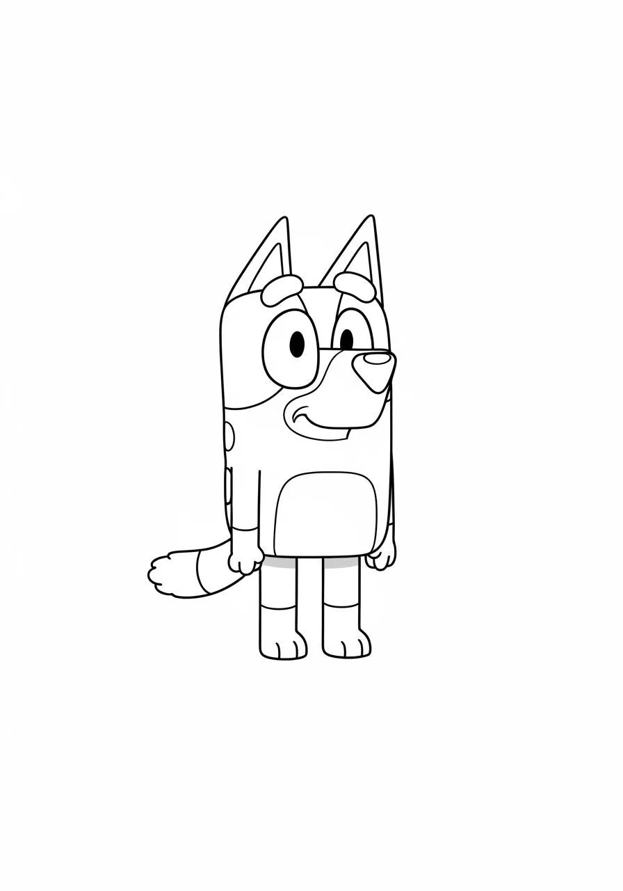 Desenho de Bluey Pronto para Colorir com Sorriso Alegre