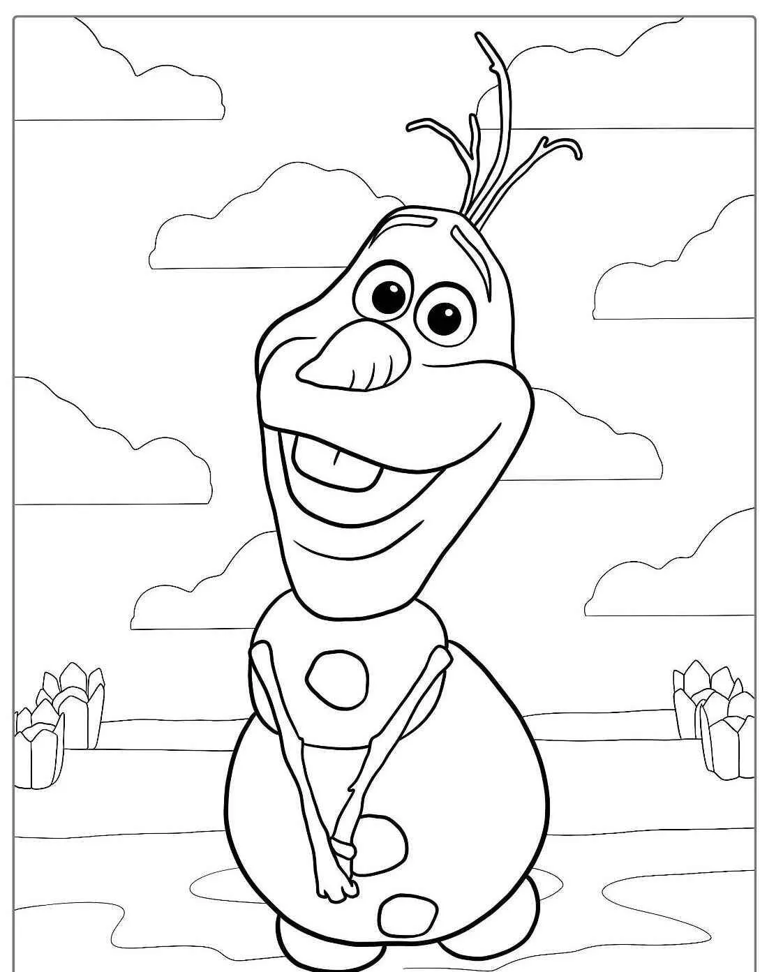 Desenho Frozen com o Olaf, o Boneco de Neve Sorridente para Colorir