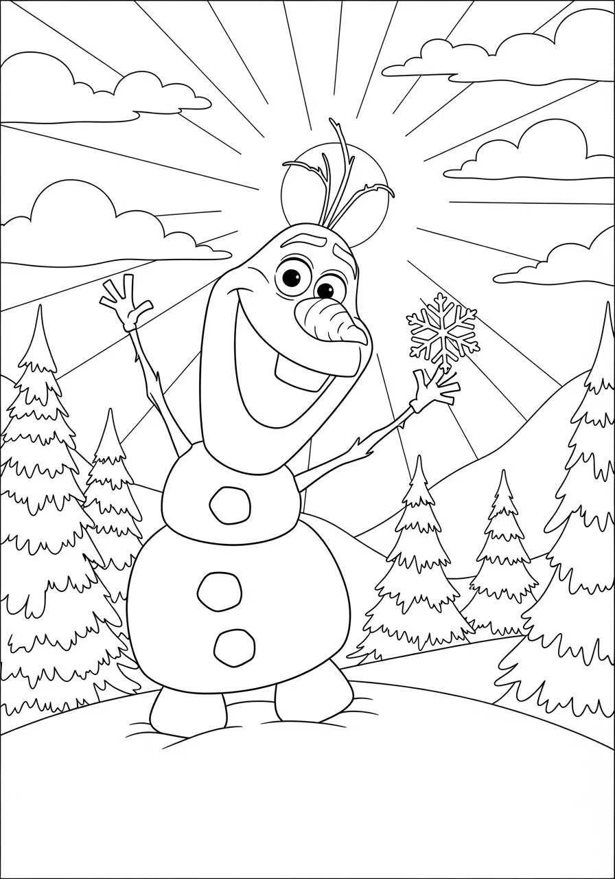 Desenho Frozen com o Olaf o Boneco de Neve Sorridente para Colorir