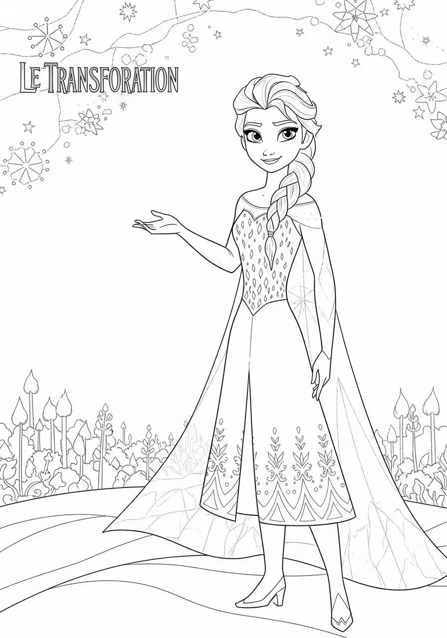 Desenho Frozen com a Elsa em seu Vestido de Rainha para Colorir