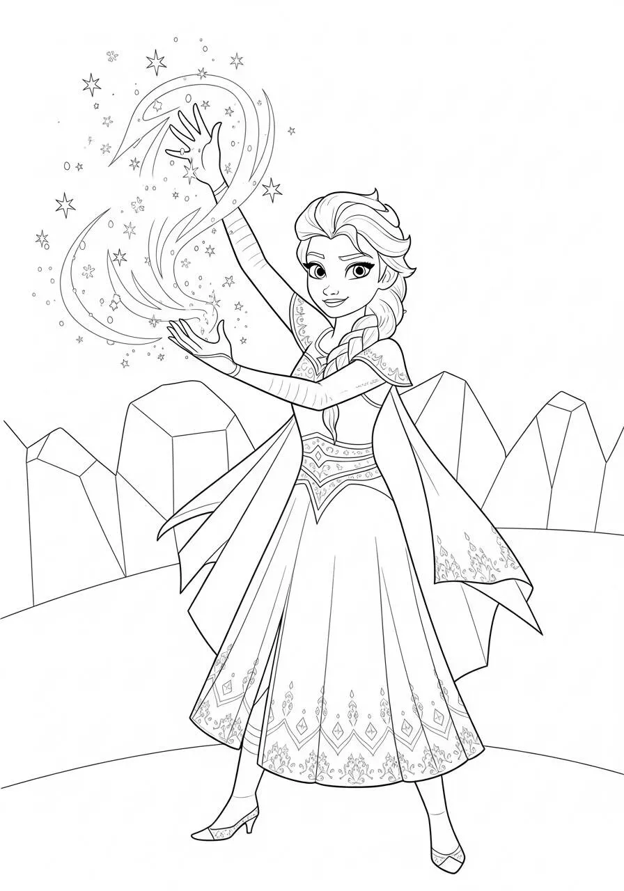 Desenho Frozen com Elsa Usando Magia para Colorir
