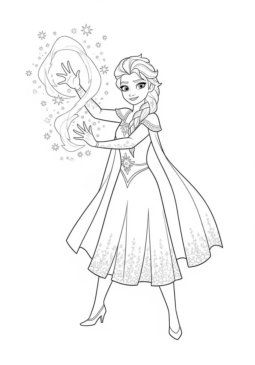 Desenho Frozen com a Elsa Usando Magia de Gelo para Colorir