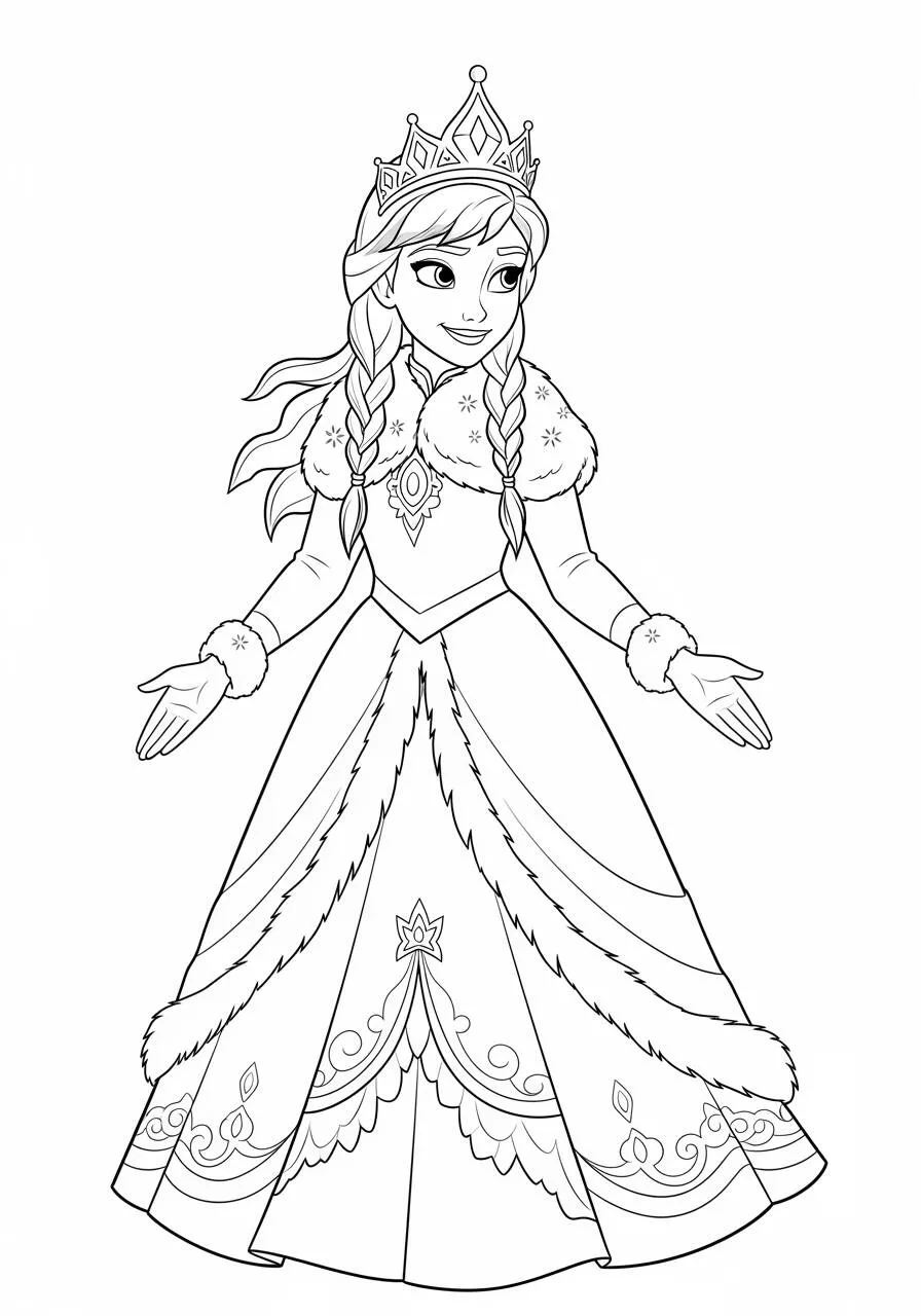 Desenho Frozen com a Elsa em seu Vestido de Rainha para Colorir