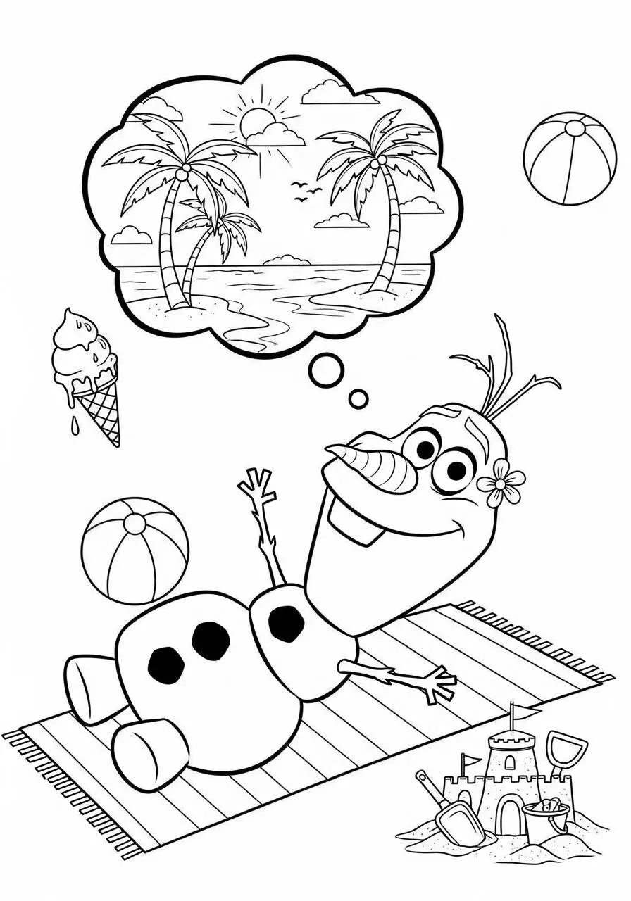 Desenho Frozen com o Olaf Sonhando na Praia para Colorir