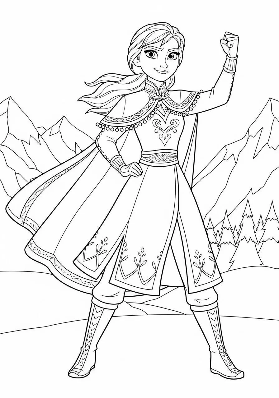 Desenho Frozen com a Elsa Poderosa Pronta para Aventura para Colorir