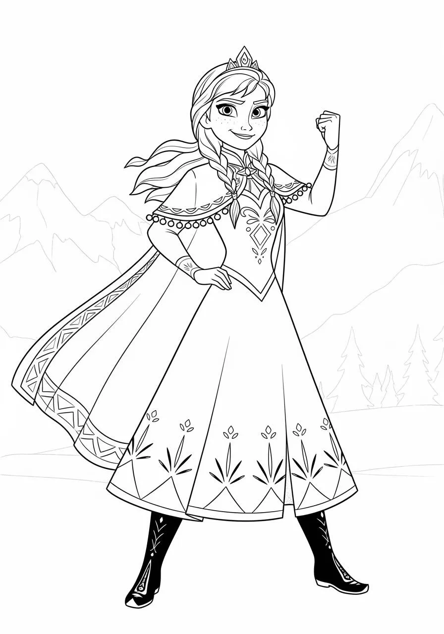 Desenho Frozen com a Elsa em Pose de Coragem para Colorir