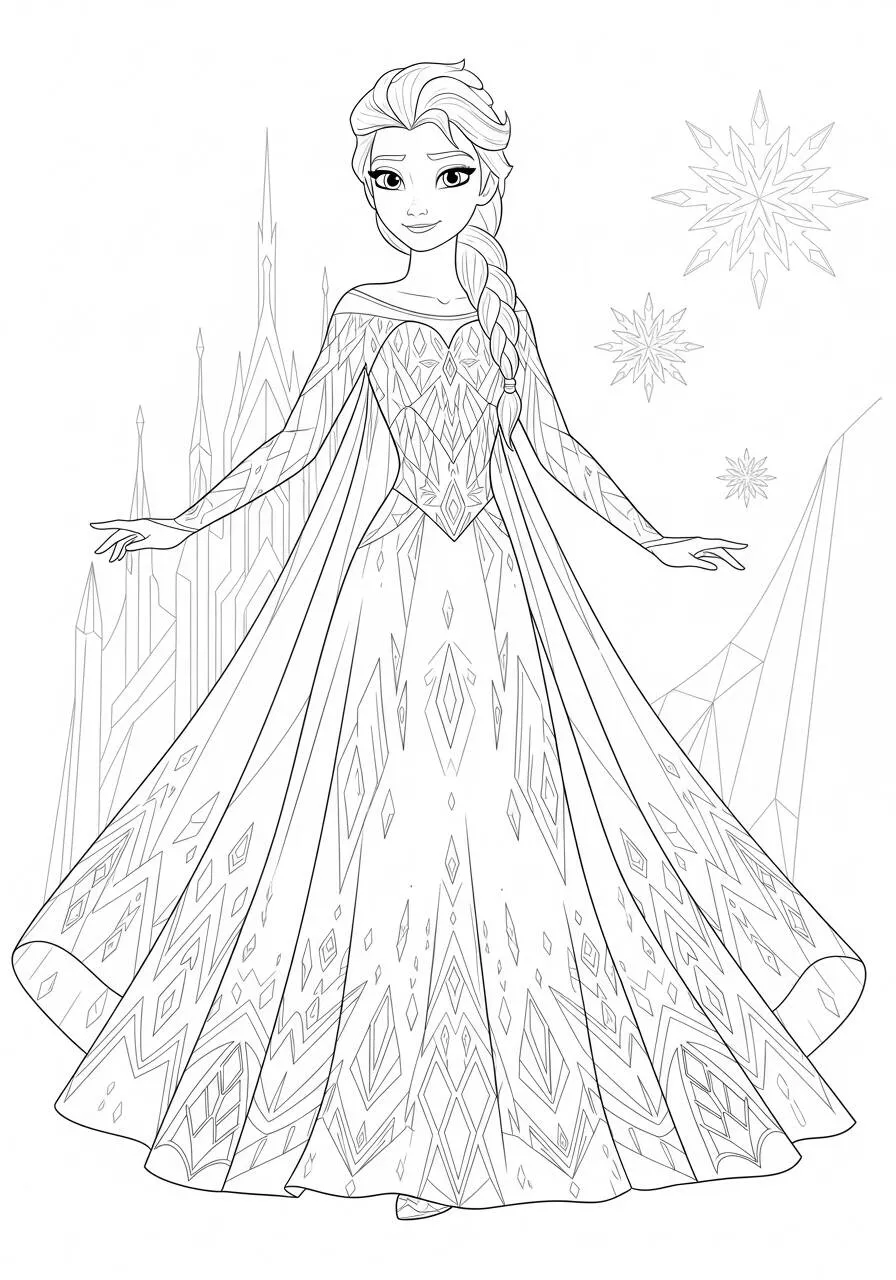 Desenho Frozen com a Elsa em seu Vestido de Gelo para Colorir