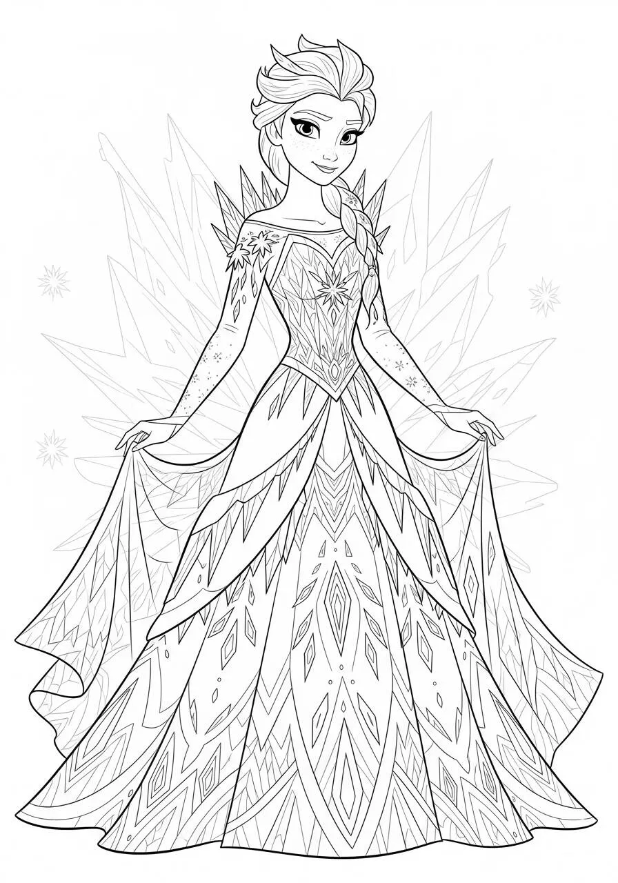 Desenho Frozen com a Elsa em seu Vestido de Gelo para Colorir