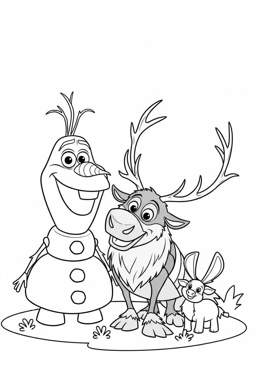 Desenho Frozen com Olaf, Sven e o Coelho para Colorir