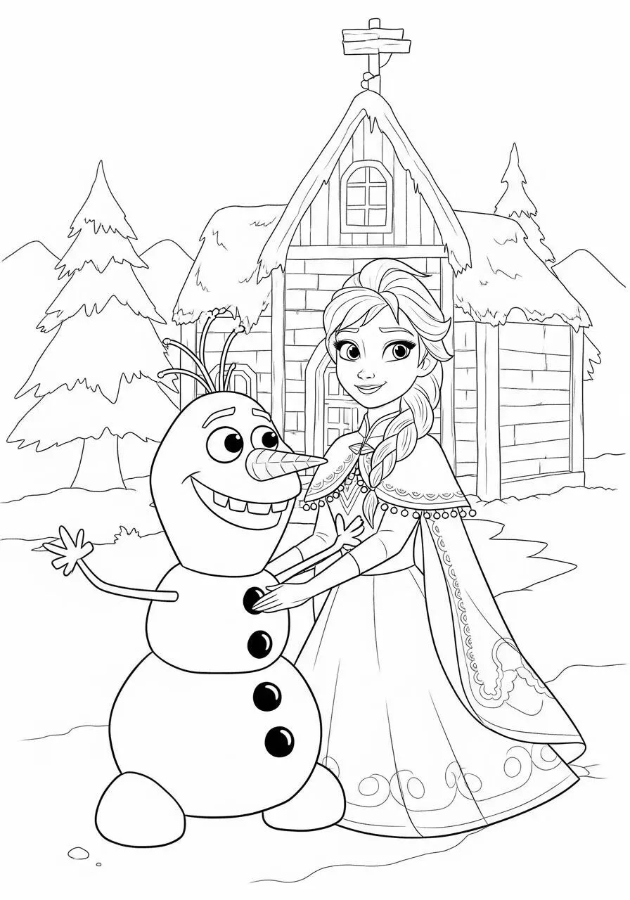 Desenho Frozen com a Elsa e o Olaf o Boneco de Neve para Colorir