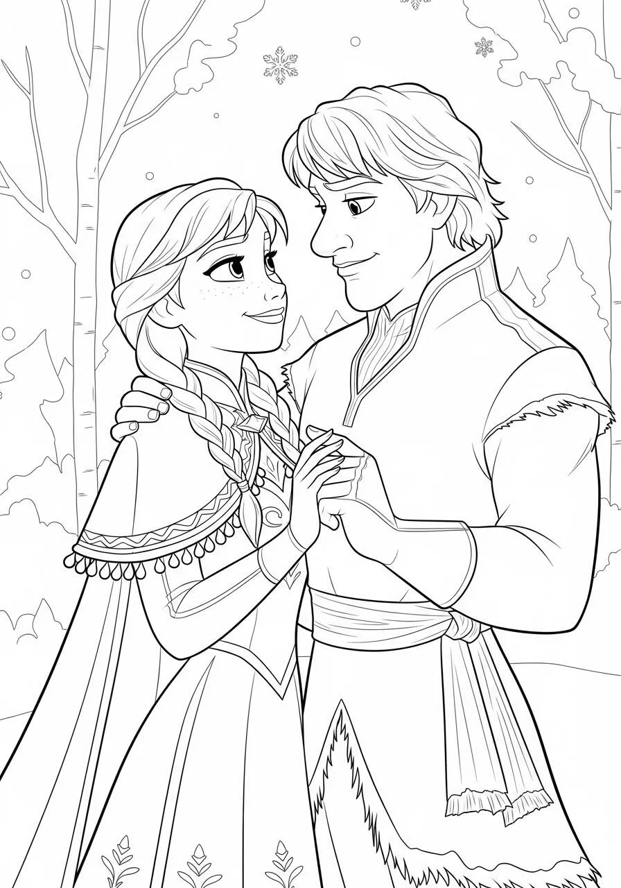 Desenho Frozen com Anna e Kristoff Dançando para Colorir