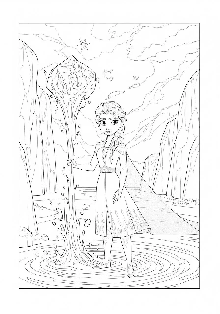 Desenho Frozen com Elsa Criando um Cristal de Gelo para Colorir
