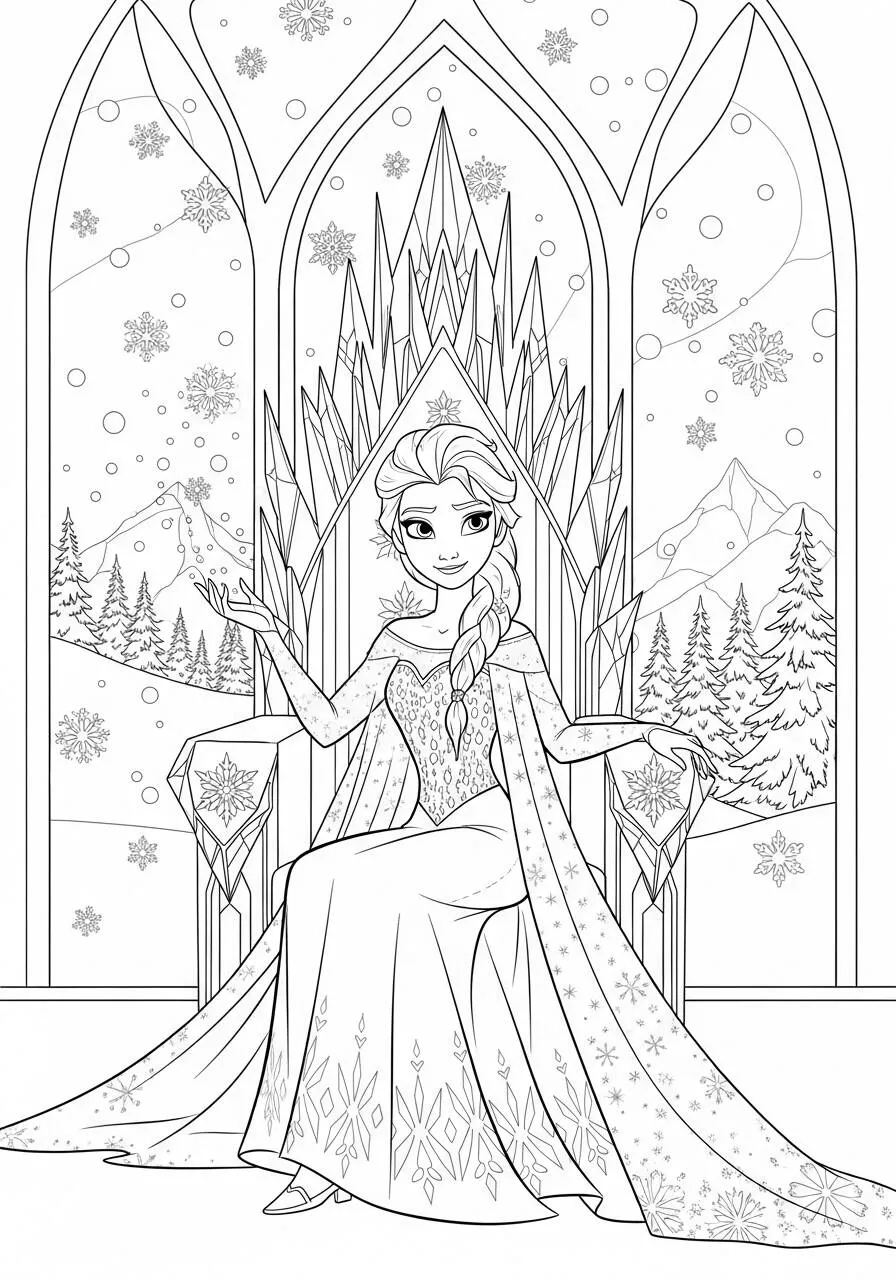 Desenho Frozen com Elsa no Trono de Gelo para Colorir