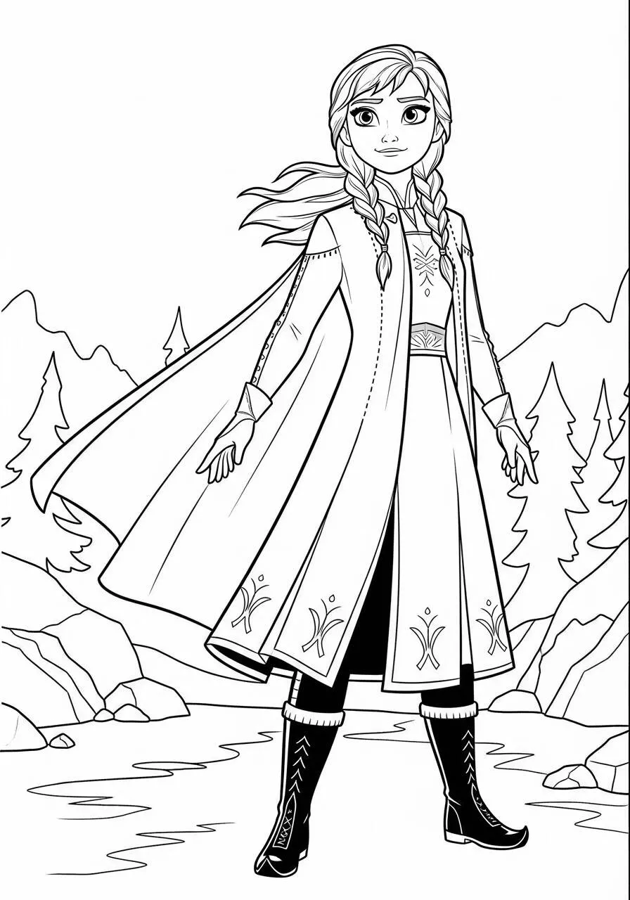 Desenho Frozen com a Anna em seu Traje de Aventura para Colorir