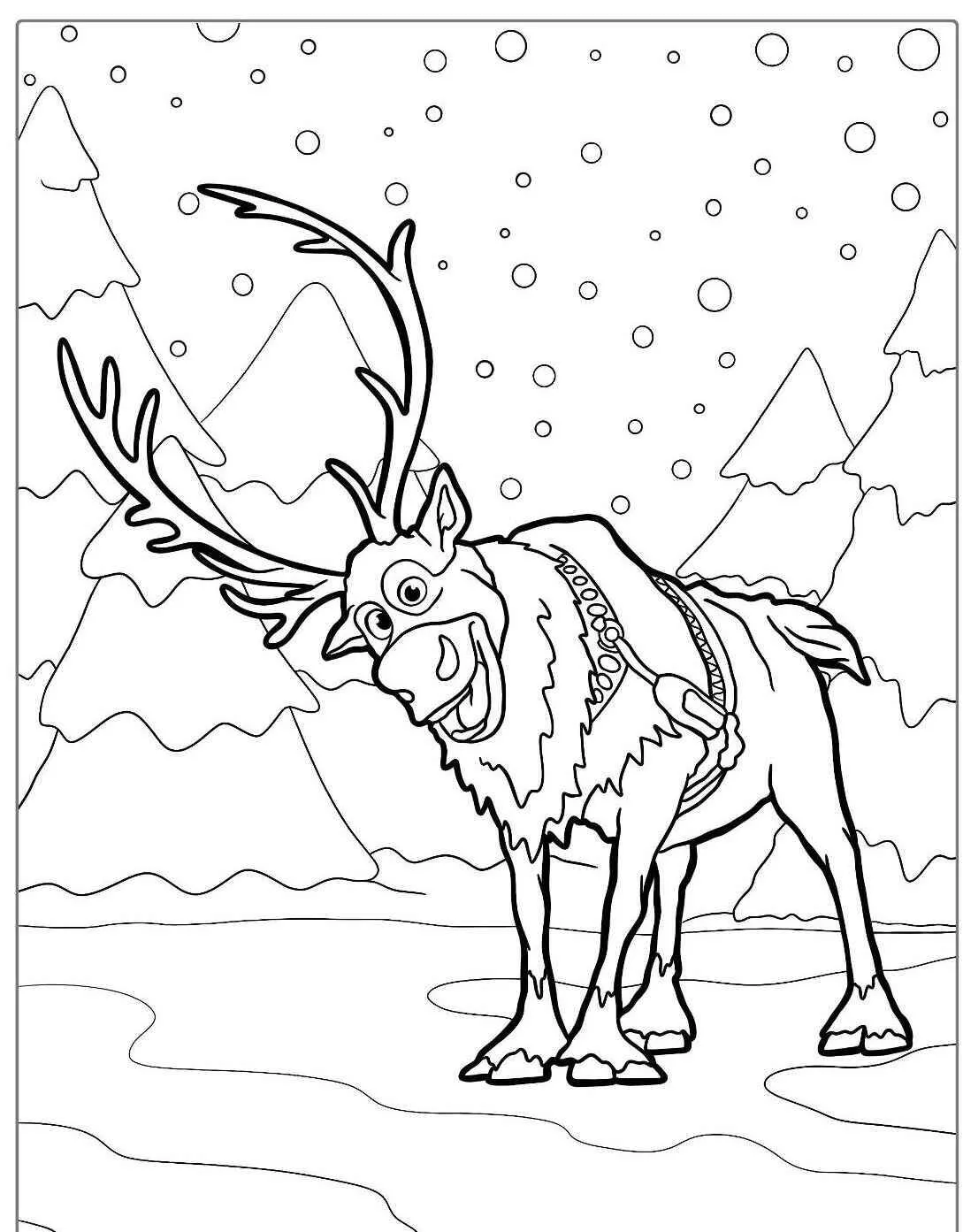 Desenho Frozen com o Sven, a Rena Amiga de Kristoff para Colorir