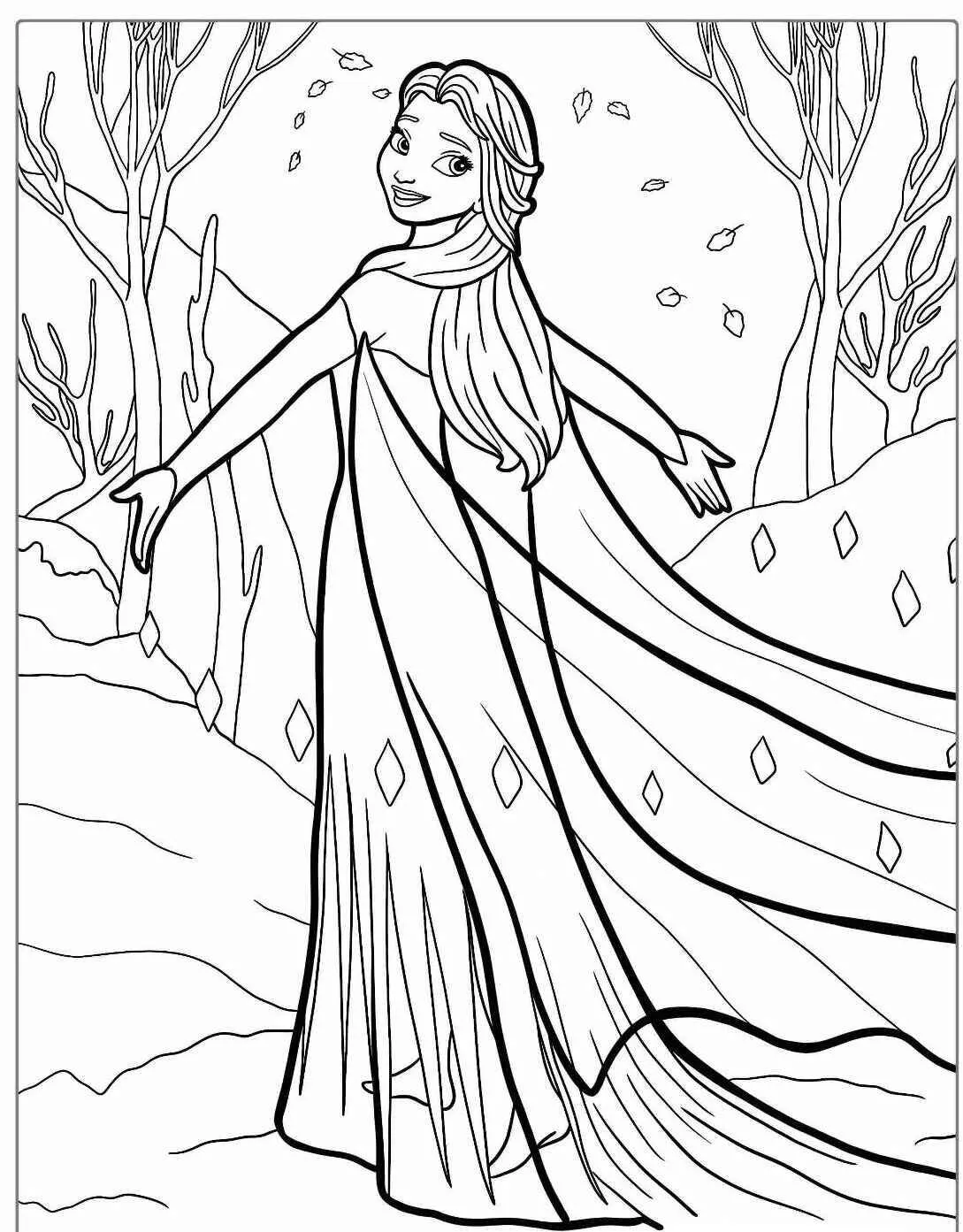 Desenho Frozen com a Elsa em seu Vestido de Gelo para Colorir