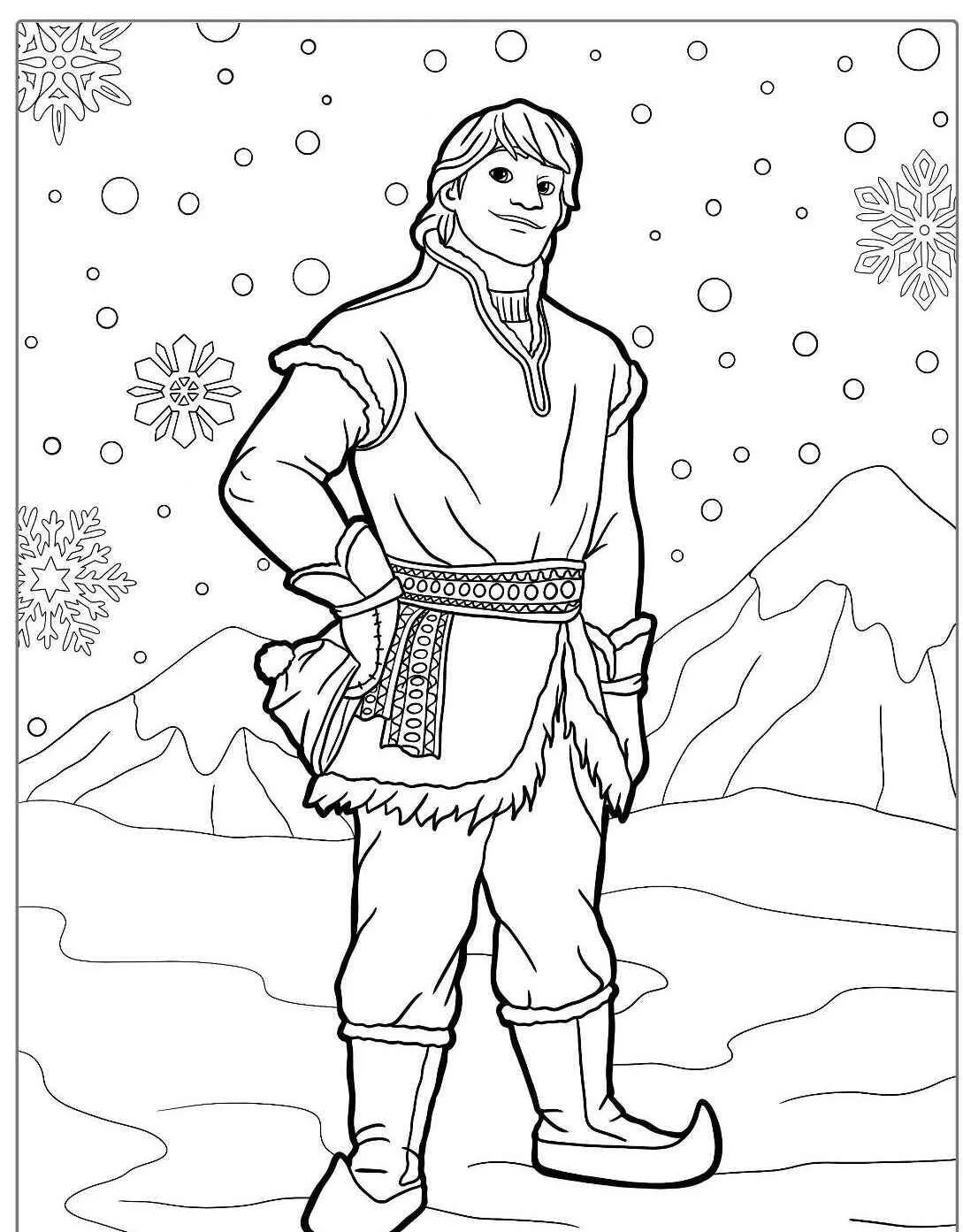 Desenho Frozen com Kristoff Pronto para Colorir na Neve