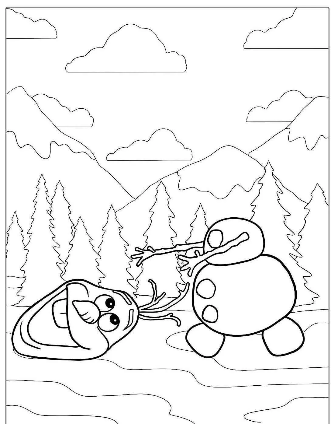 Desenho Frozen com Olaf e o Boneco de Neve Brincando para Colorir