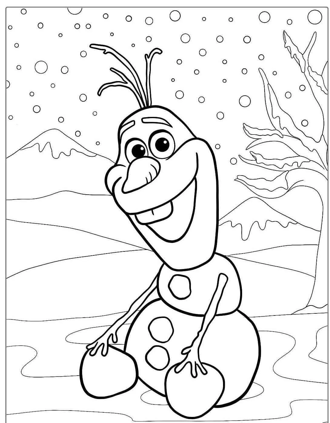 Desenho Frozen com o Olaf, o Boneco de Neve Sorridente para Colorir