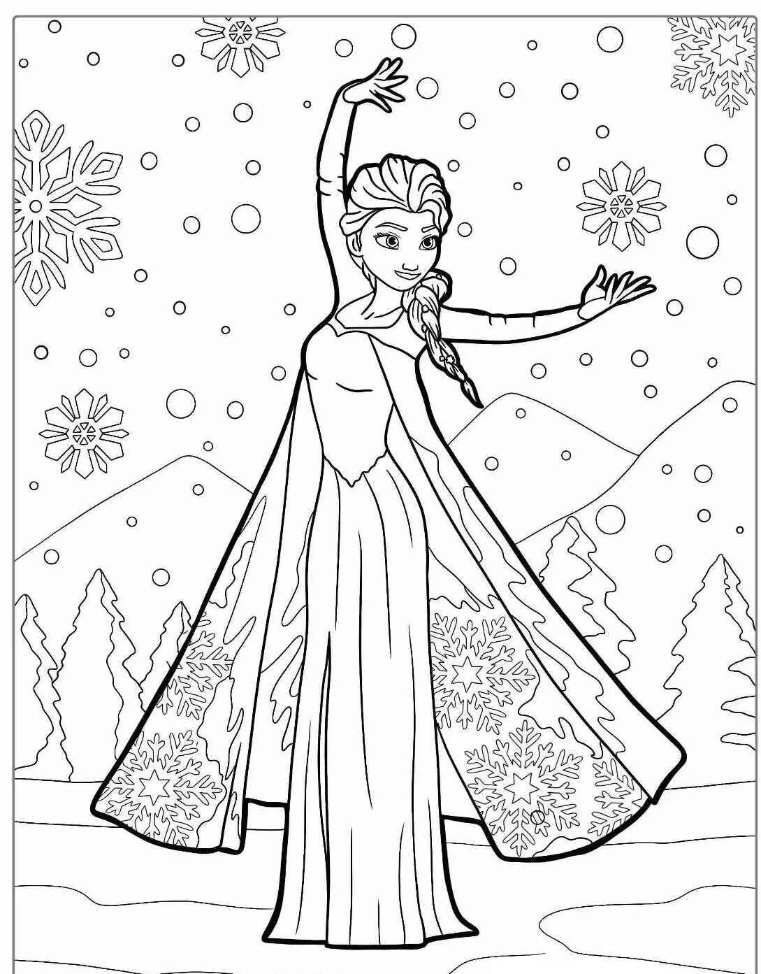 Desenho Frozen com Elsa Dançando em um Mundo de Neve para Colorir