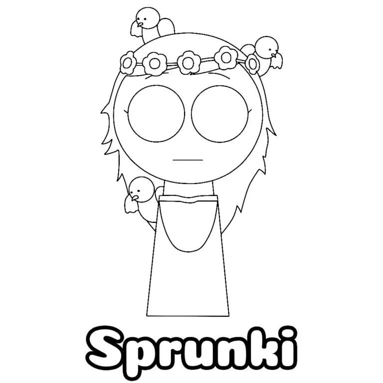 Desenho do Sprunki com Coroa de Flores para Colorir