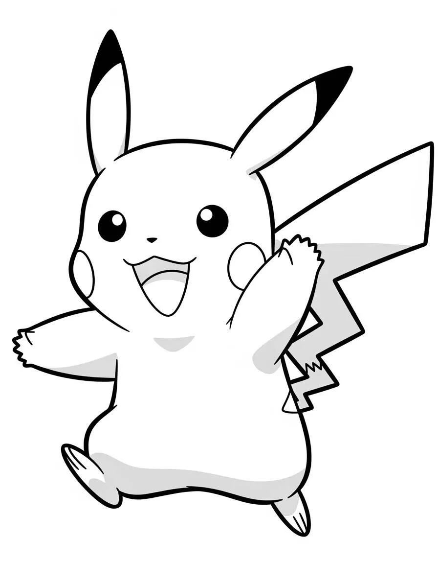 Desenho de Pikachu Feliz a Saltar para Colorir