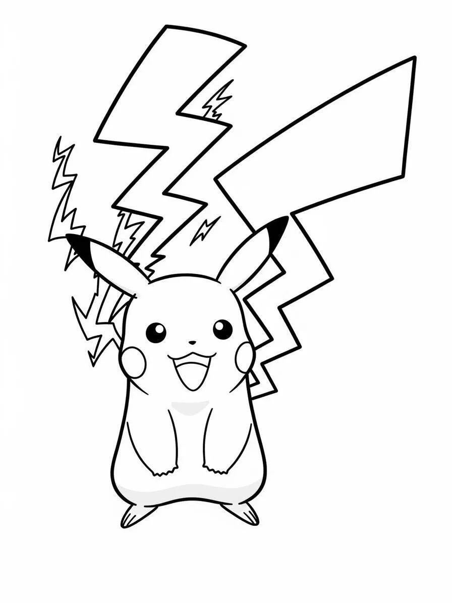 Desenho de Pikachu com Raios para Colorir