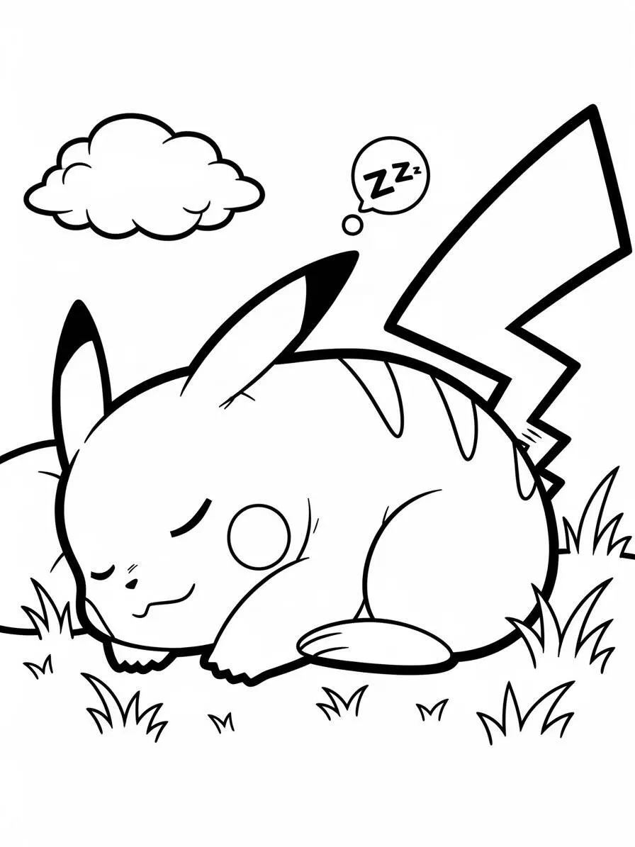 Desenho de Pikachu Dormindo para Colorir