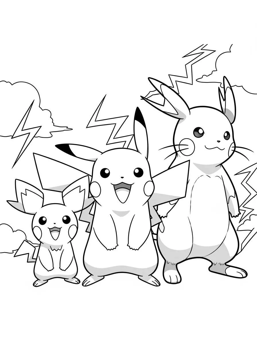 Desenho de Pikachu e Seus Amigos para Colorir