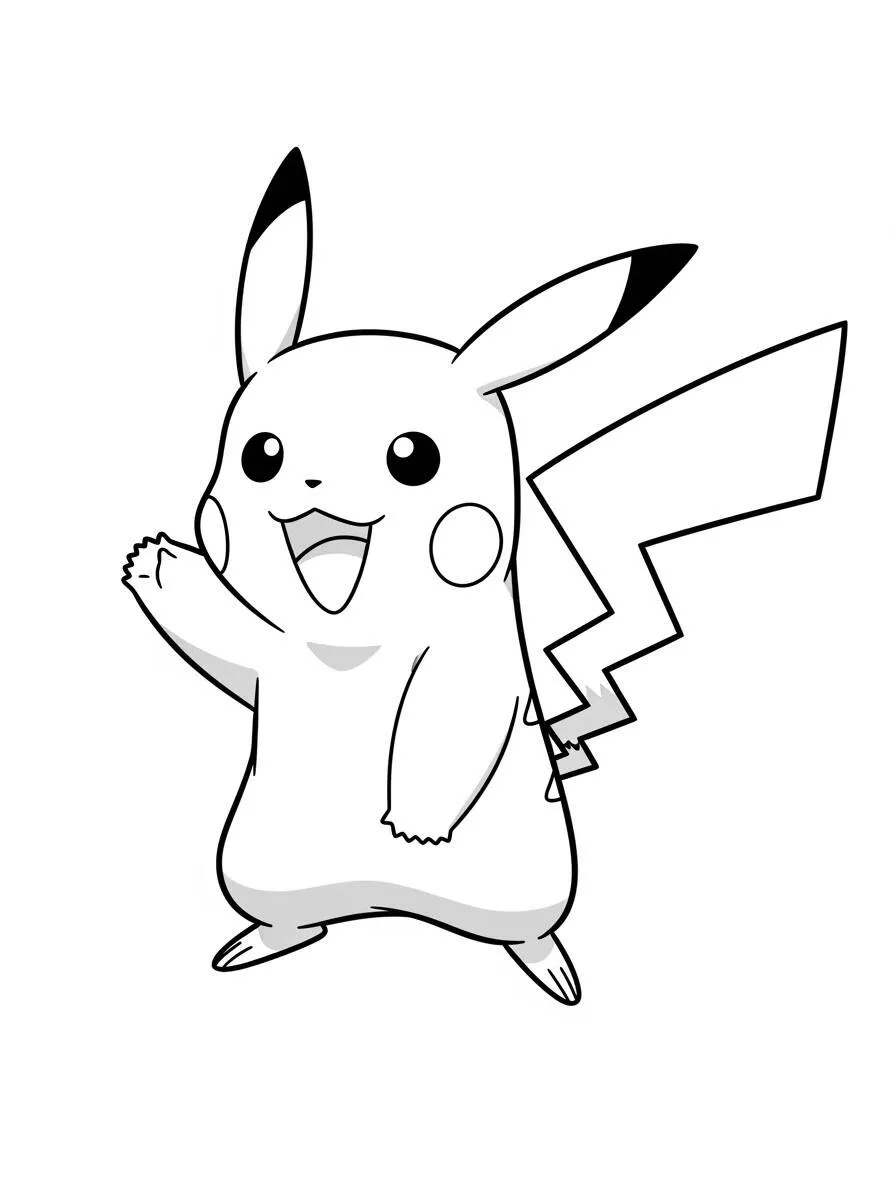 Desenho de Pikachu Feliz a Acenar para Colorir